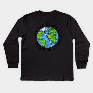 Recorder Makes The World Go Round, Recorderist Earth Day Kids Long Sleeve T-Shirt